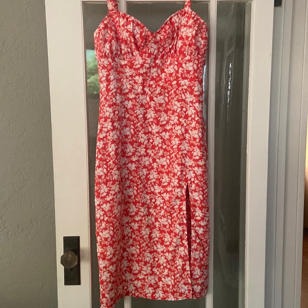 Coral floral midi dress